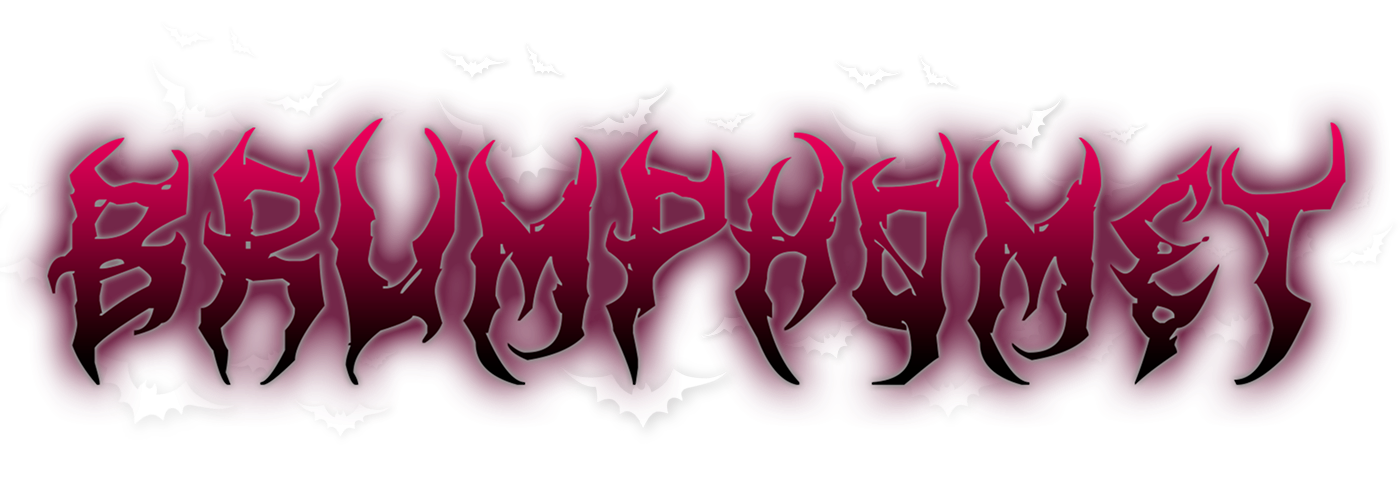 Logotipo Brumphomet, em lettering gótico com morcegos