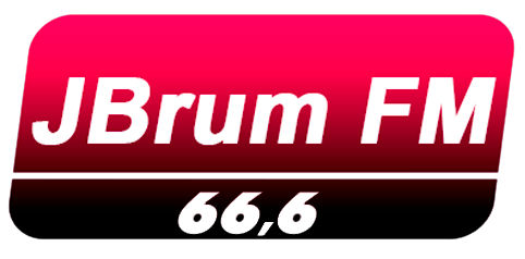 Logo fictícia JBrum FM 66,6, em rosa e preto
