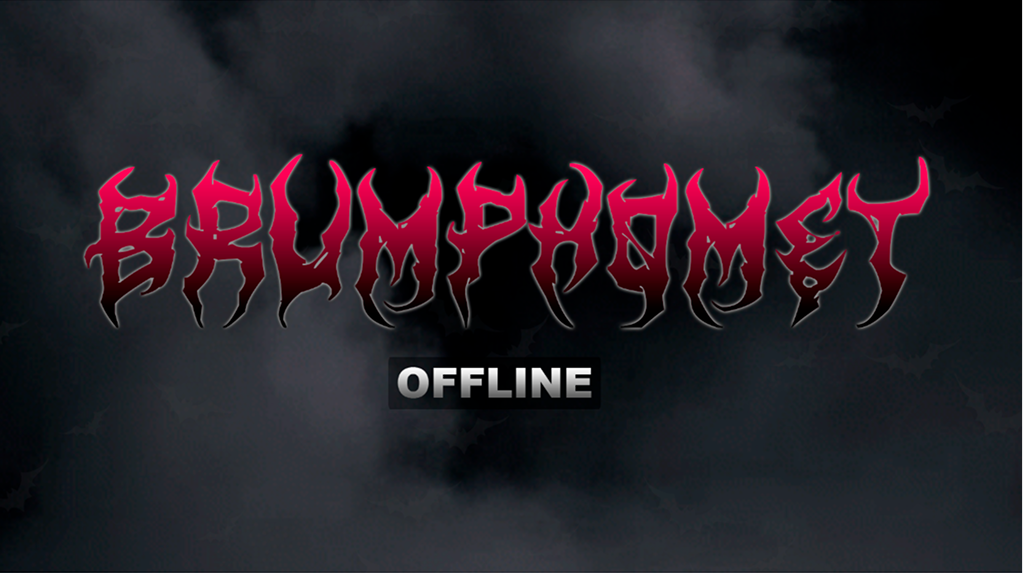 Tela de encerramento da live: logotipo Brumphomet sobre fundo de fumaça escura, com a palavra Offline
